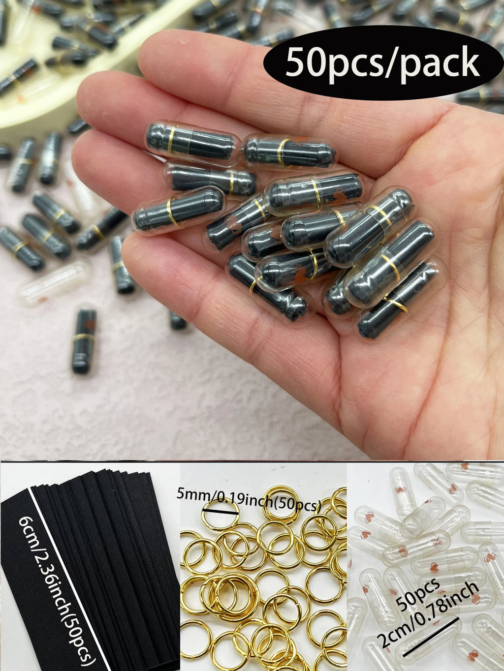 50pcs Message Capsule Love Pills – DIY Valentine's Notes & Wishes DIY Gift Capsules Zpaxo black