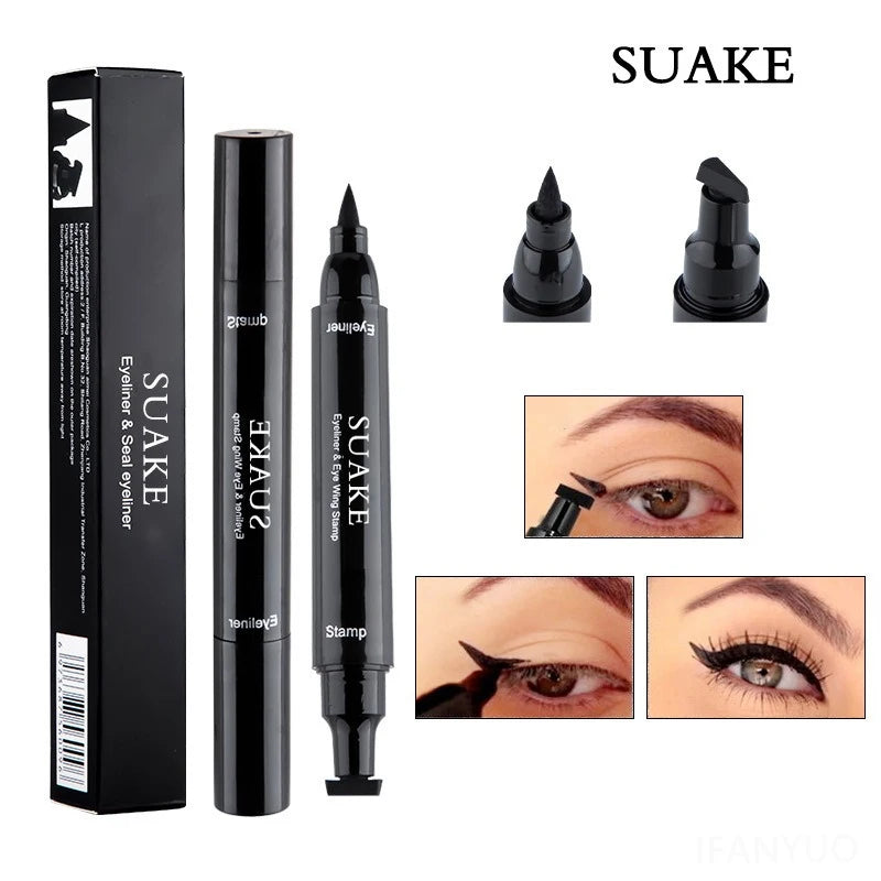 Double Head Quick Drying Liquid Eyeliner Pen Black Triangle Eye Liner Stamp Eyeliner Waterproof Liquid Eye Liner Pencil Cosmetic Zpaxo