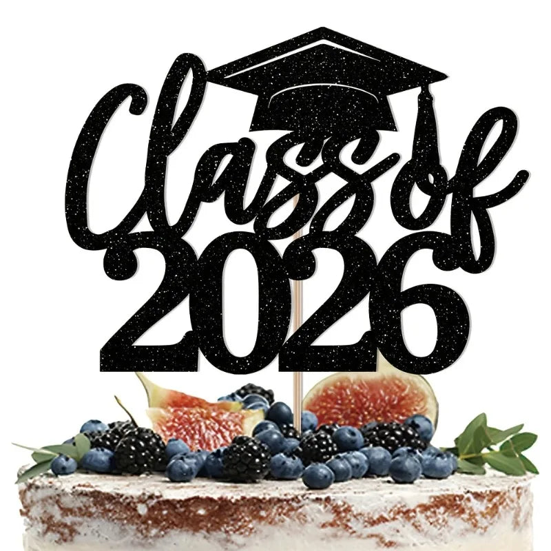 10 Black Gold Class 2026 Cake Topper Congrats Grad School College