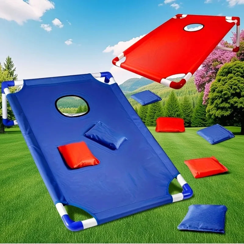 1 Juego De Port Til Con Agujero Ma Z Rojo Y Azul Bolsa Playa Plegable