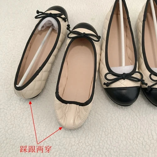 Ballet Shoes Flats Shoes Women's New Embroidery Colored Bow Knot Light Mouth Spring and Autumn Flat Shoes Ladies Zpaxo Beige 40