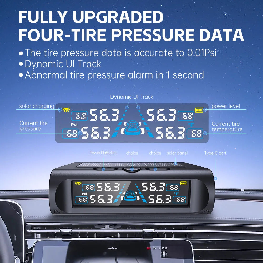 Car Tire Pressure Monitoring System Tyre Temperature Monitor USB