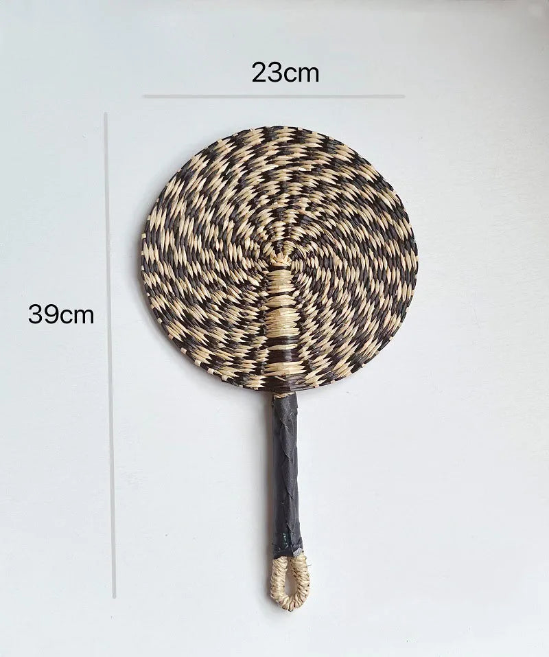 Handwoven Straw Fan – Boho Wall Decor & Summer Hand Fan Decorative Straw Fan Zpaxo D