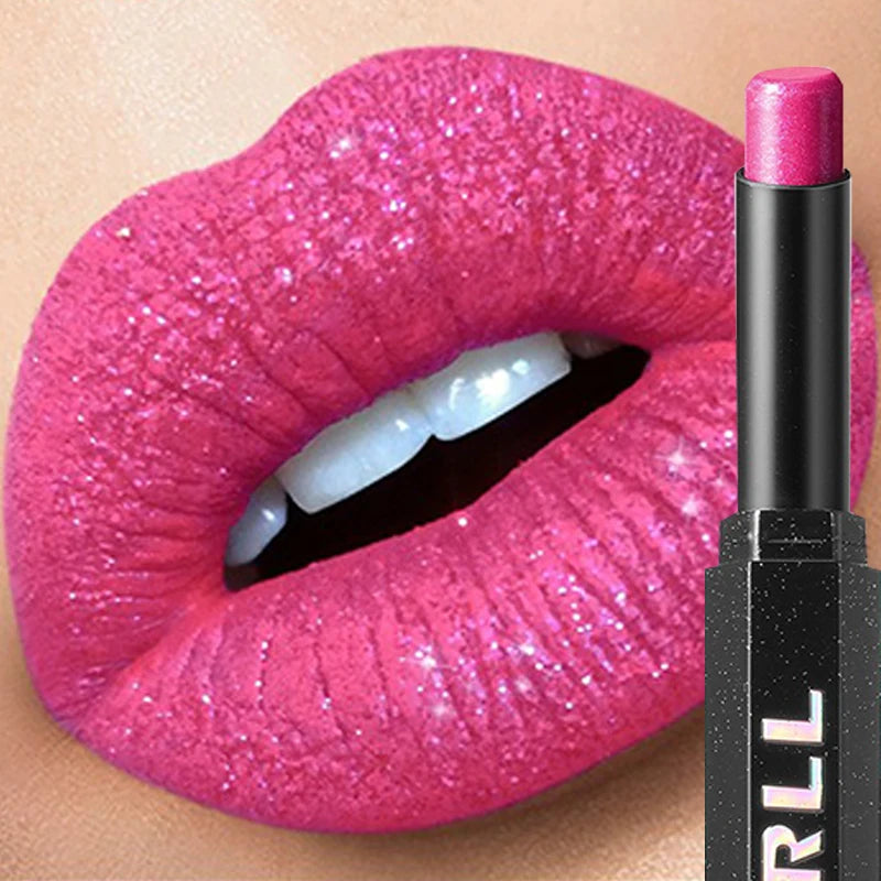 8 Colors Pearlescent Lipstick Lasting Waterproof Pink Rosey Metallic Diamond Lip Stick Glitter Solid Lip Gloss Makeup Cosmetic Zpaxo 05