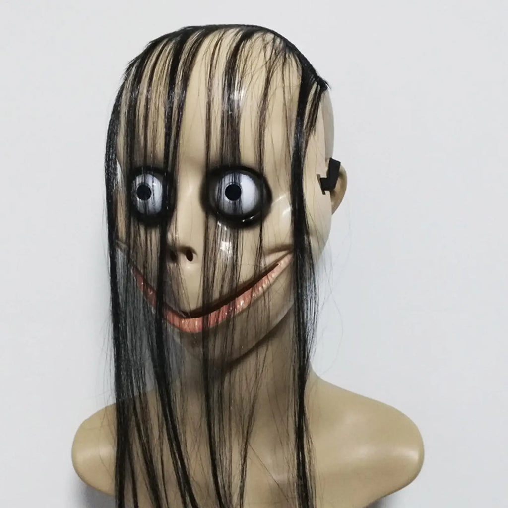 Scary Face Cover Halloween Costume Long Hair Mask V Shaped Mouth
