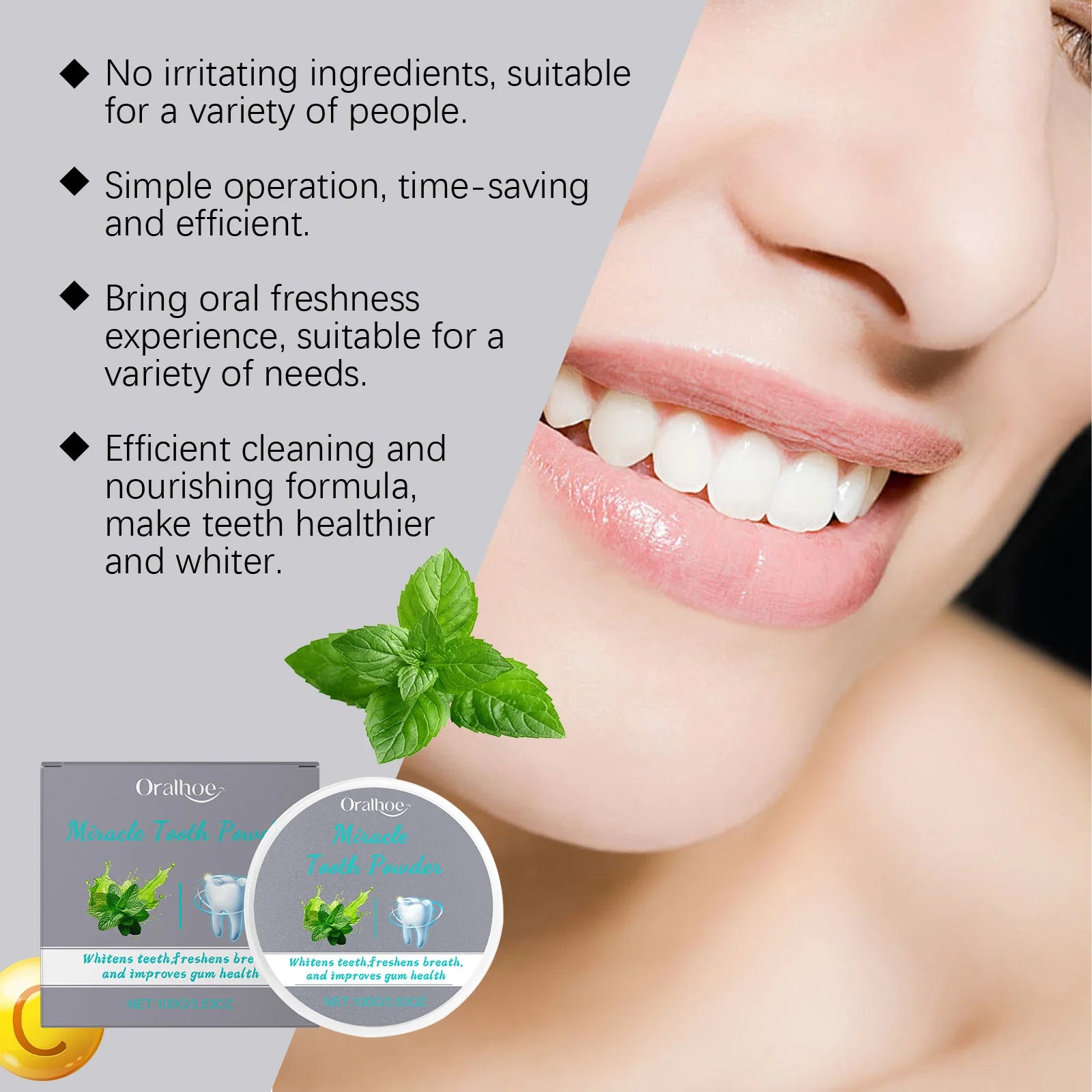 Oralhoe Mint Tooth Powder – Whitening & Fresh Breath 100g Whitening Tooth Powder Zpaxo