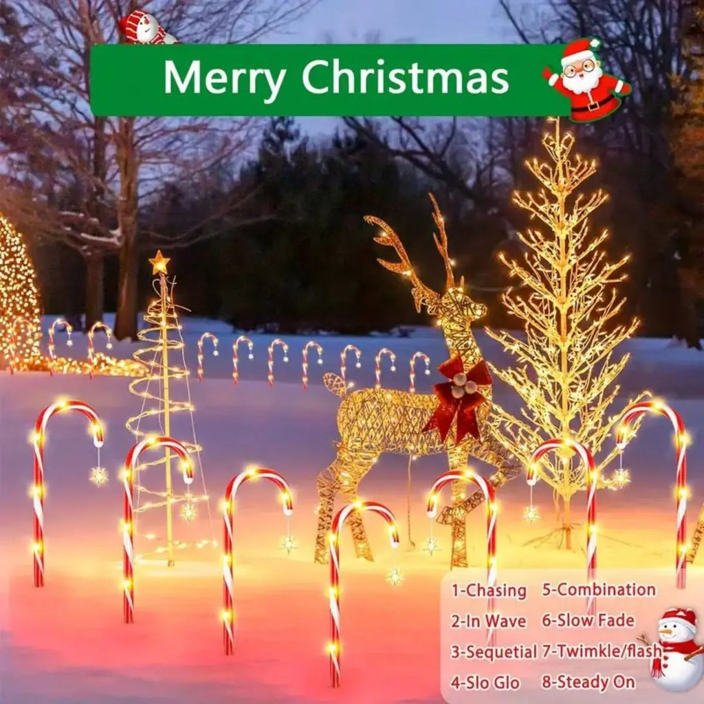 Christmas Decorative Cane Light Solar Courtyard 8-Mode Lighting Zpaxo