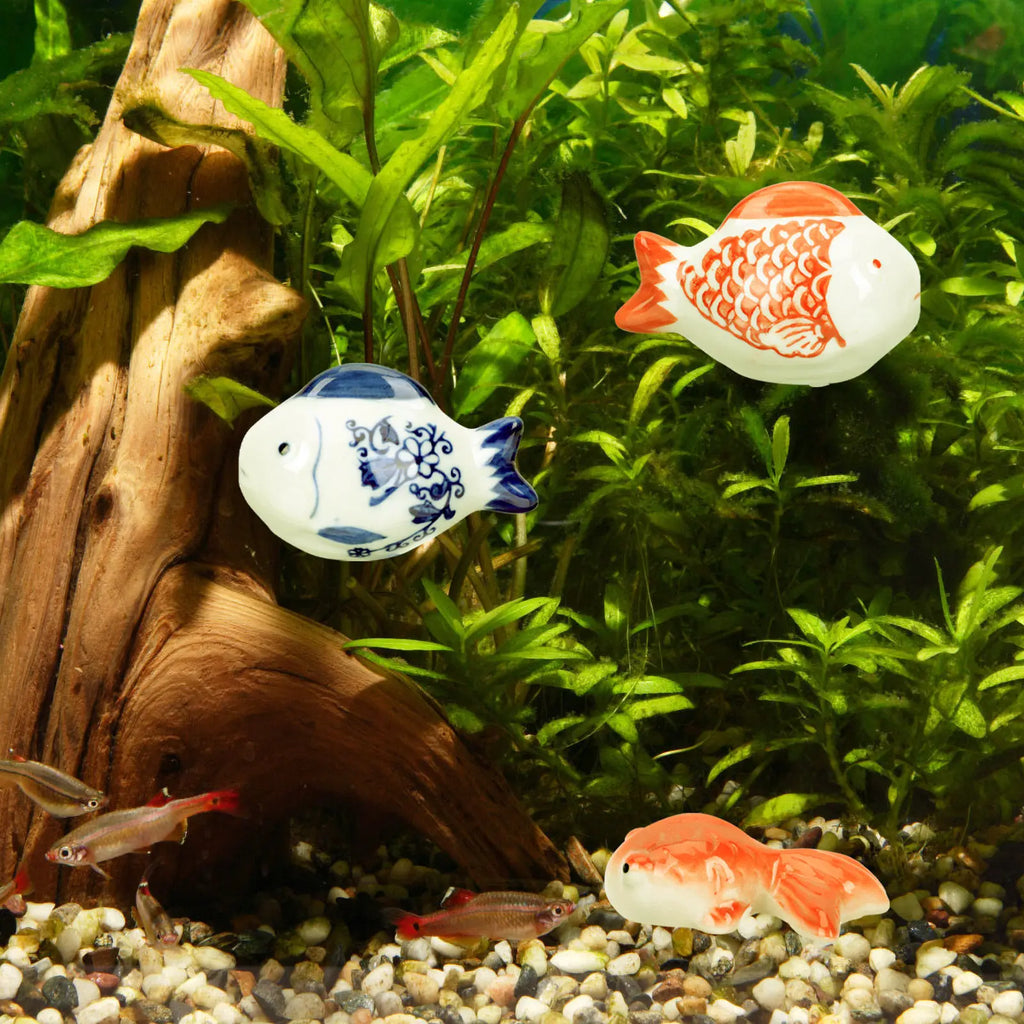 Premium Ceramic Floating Fish Statues Aquarium Tank Decoration Feel