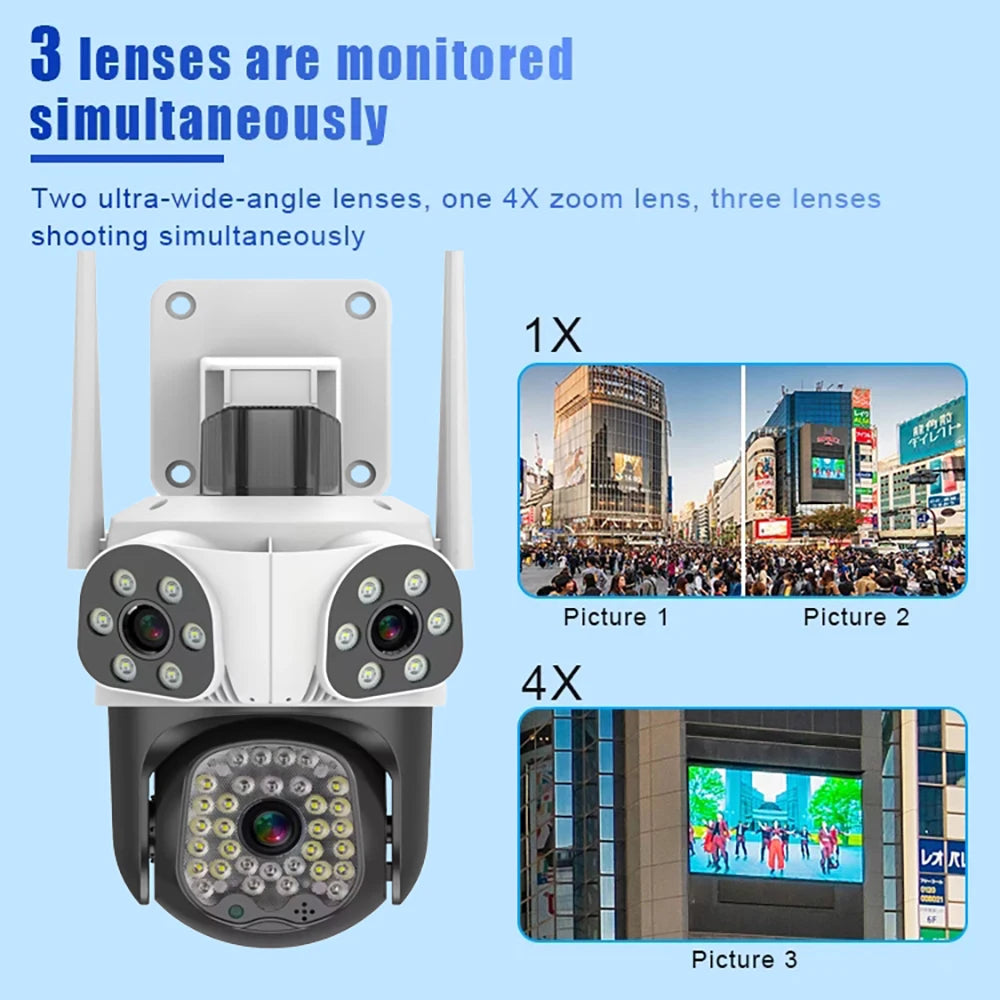 15MP Triple Lens WiFi Camera Outdoor PTZ Cameras Three Screen Motion Tracking Home Security Protection Video Surveillance Camera Zpaxo