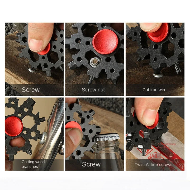 Portable Snow Spinner Spanner 23-in-1 Stainless Stee Snowflakes Multi-tool Bottle Opener Outdoor EDC Survival Bike Repair Tools Zpaxo