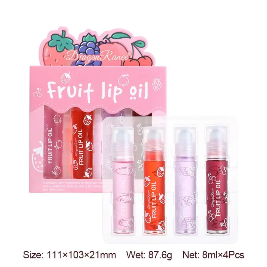 Rolling Bead Lip Oil Set of Four Moisturizing Lotion, Hydrating Roller Ball Mouth Oil, Anti-Drying, Colorless and Transparent Zpaxo