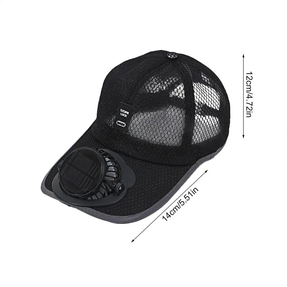 Solar Powered Fan Hat Baseball Breathable Beach Cooling UV Protection Zpaxo Black