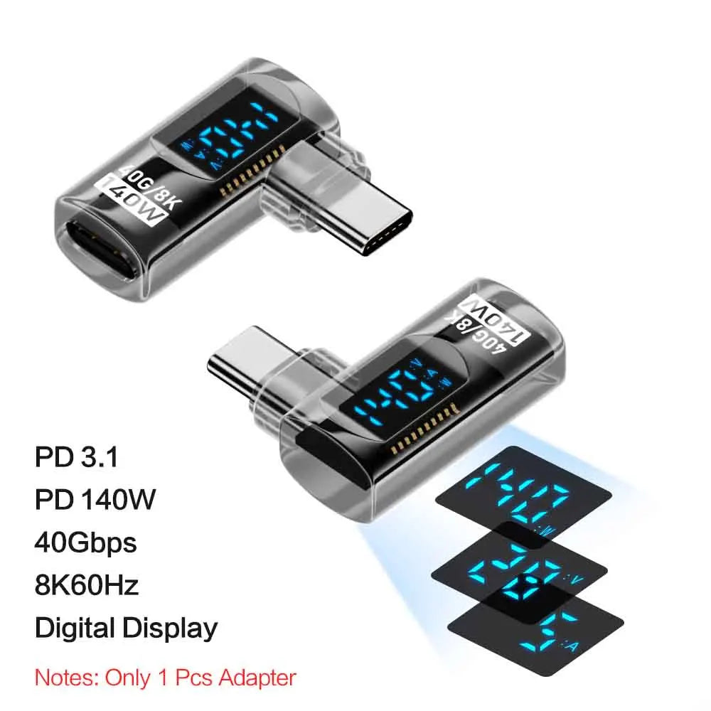 90° USB-C Adapter – 40Gbps, PD 140W, 8K 60Hz, Thunderbolt 4 USB-C Adapter Zpaxo 90D Transparent