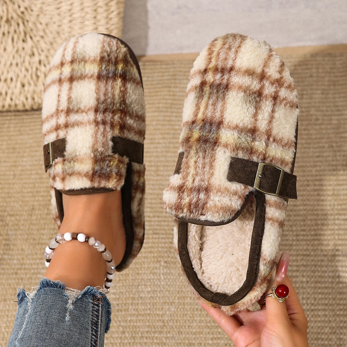 Women Slippers Fashion Outer Wear Style Women Cotton Slippers Retro Autumn Winter Warm Soft-soled Cotton Shoes Home Slides Women Zpaxo YELLOW 40-41