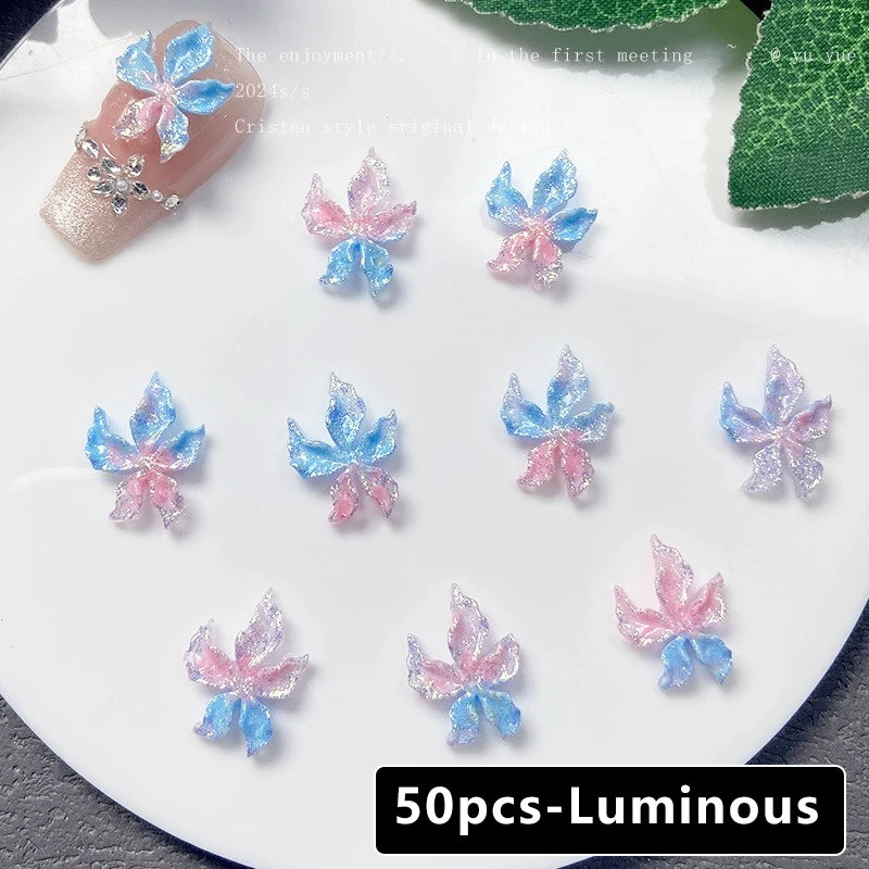 Mixed 3D Resin Gradient Colorful Transparent Luminous Lily Nail Art Decoration Bizarre Style Flower Nail Charms for Manicure DIY Zpaxo 05 Blue Pink (Deep)