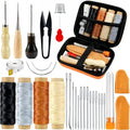 orange Leather Sewing Kit, Leather Stitching Kit with Sewing Awl, Needles, Waxed Thread, Upholstery Repair Kit, Sewing Tools Zpaxo PG orange