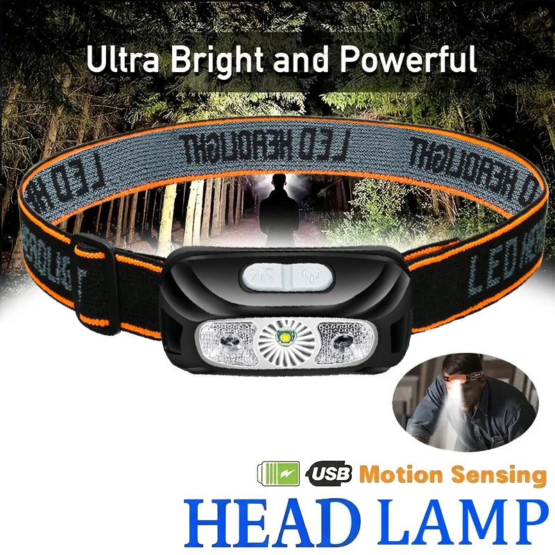 Strong Light Headlamp Portable LED Sensor Headlight USB Rechargeable Zpaxo