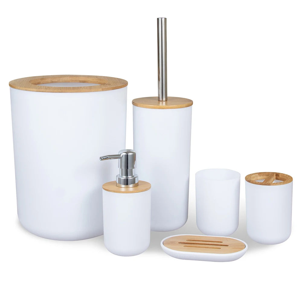 Soap Dispenser Box Toilet Brush Lotion Bottle Trash Can Bamboo