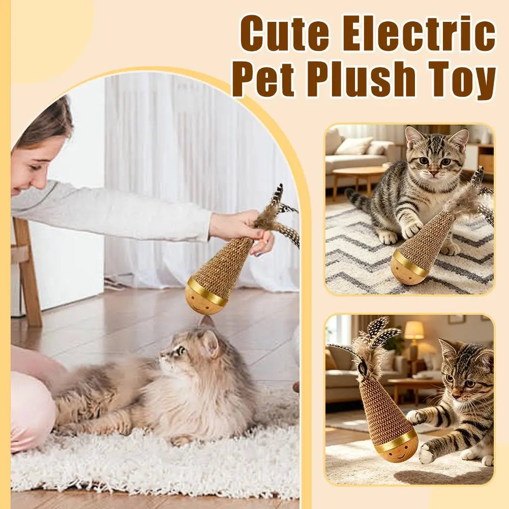 Funny Feather Kitten Teaser Feather Kitten Teaser Cartoon Pattern Cat Tumbler Wobbler Toys Wobble Ball Indoor Play Gift Cat Zpaxo