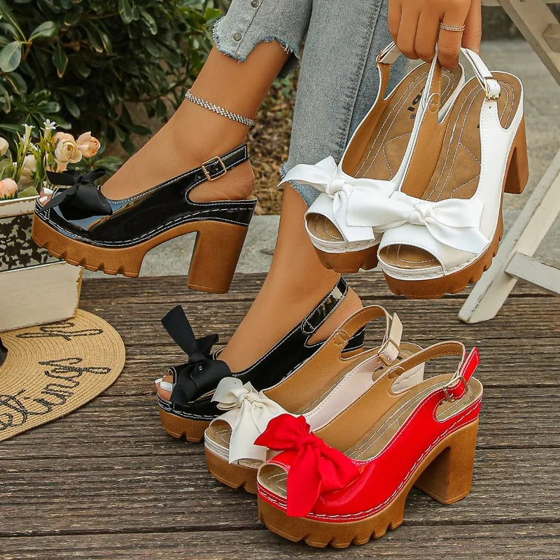 2026 Fashion Bow Decorated Women's High-heeled Sandals Summer Casual Zpaxo