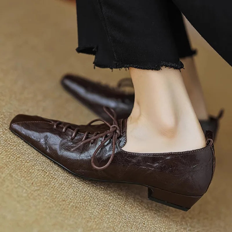 2025 Lace-up Simple Shoes Women's Fashion Neutral Small Single Niche
