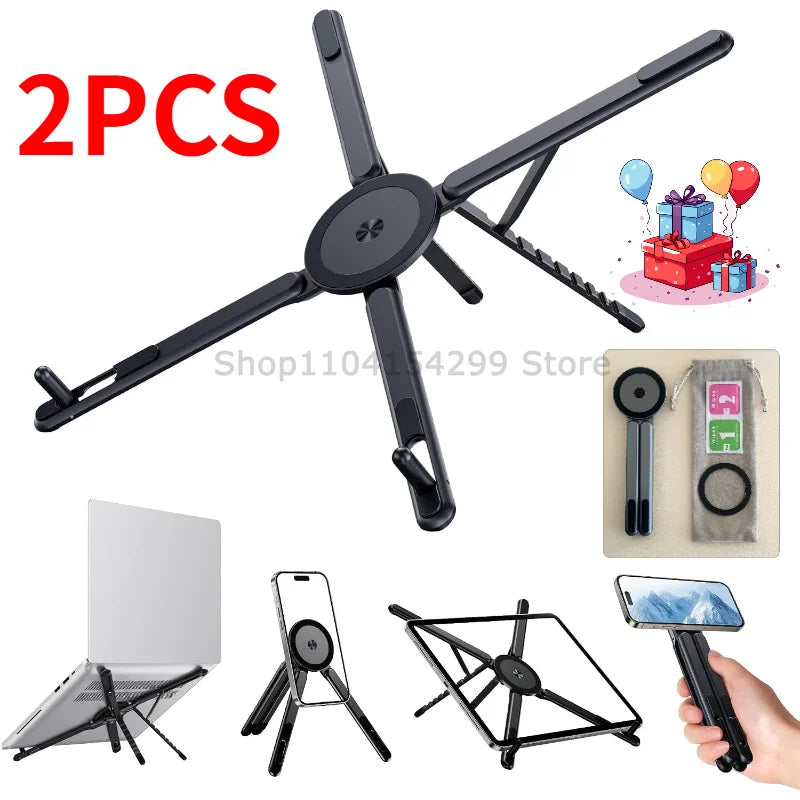 Portable Magnetic Phone Holder & Selfie Stick 3-in-1 Foldable Tripod Stand for IPhone IPad Tablet Laptop Desktop Use Zpaxo 2pcs