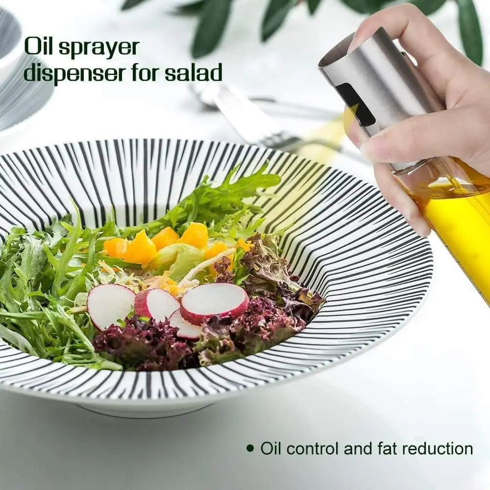 Oil Spray 100ml-Stainless Steel and Glass, Drop Resistant, Oil Dispenser with Accessories, Salad, Vinegar-Air Fryer Zpaxo