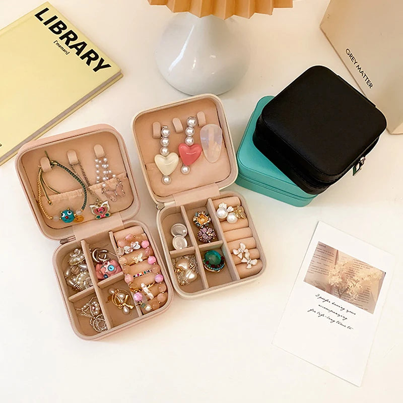 Mini Jewelry Organizer Display Travel Jewelry Zipper Case Boxes Earrings Necklace Ring Portable Jewelry Box Flip Top Storage Zpaxo