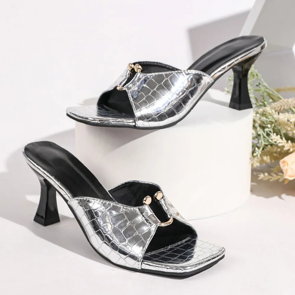 Fashionable Multifunctional Open Toe Thick Heel High-heeled Slippers