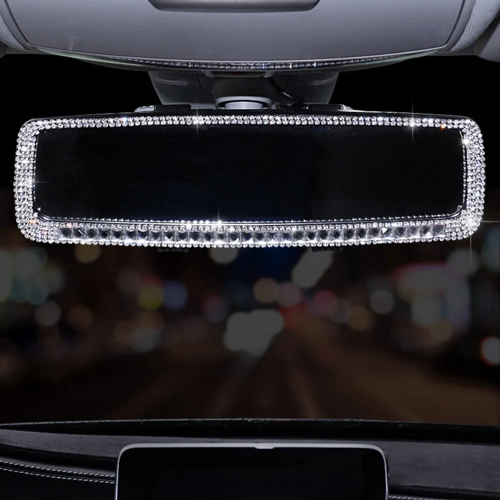 Bling Design Car Rearview Mirror Decor Full Rhinestone Shiny Crystal Zpaxo Silver