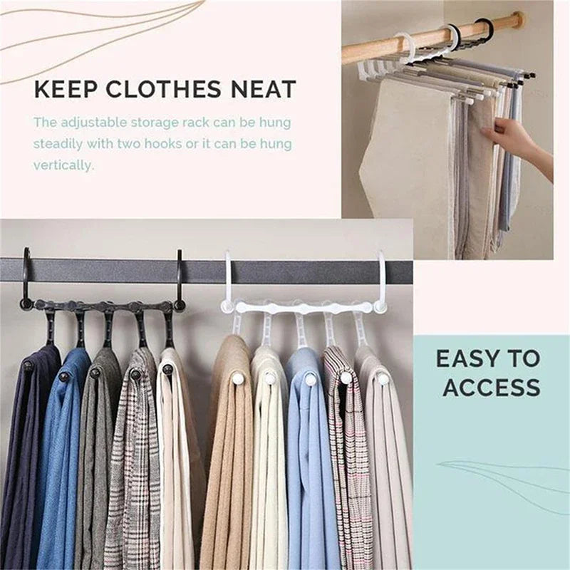 5 In1 Save Space Pants Hanger Collapsible Towel Tie Hook Multi-functional Clothes Trouser Rack Wardrobe Closet Organizer Storage Zpaxo