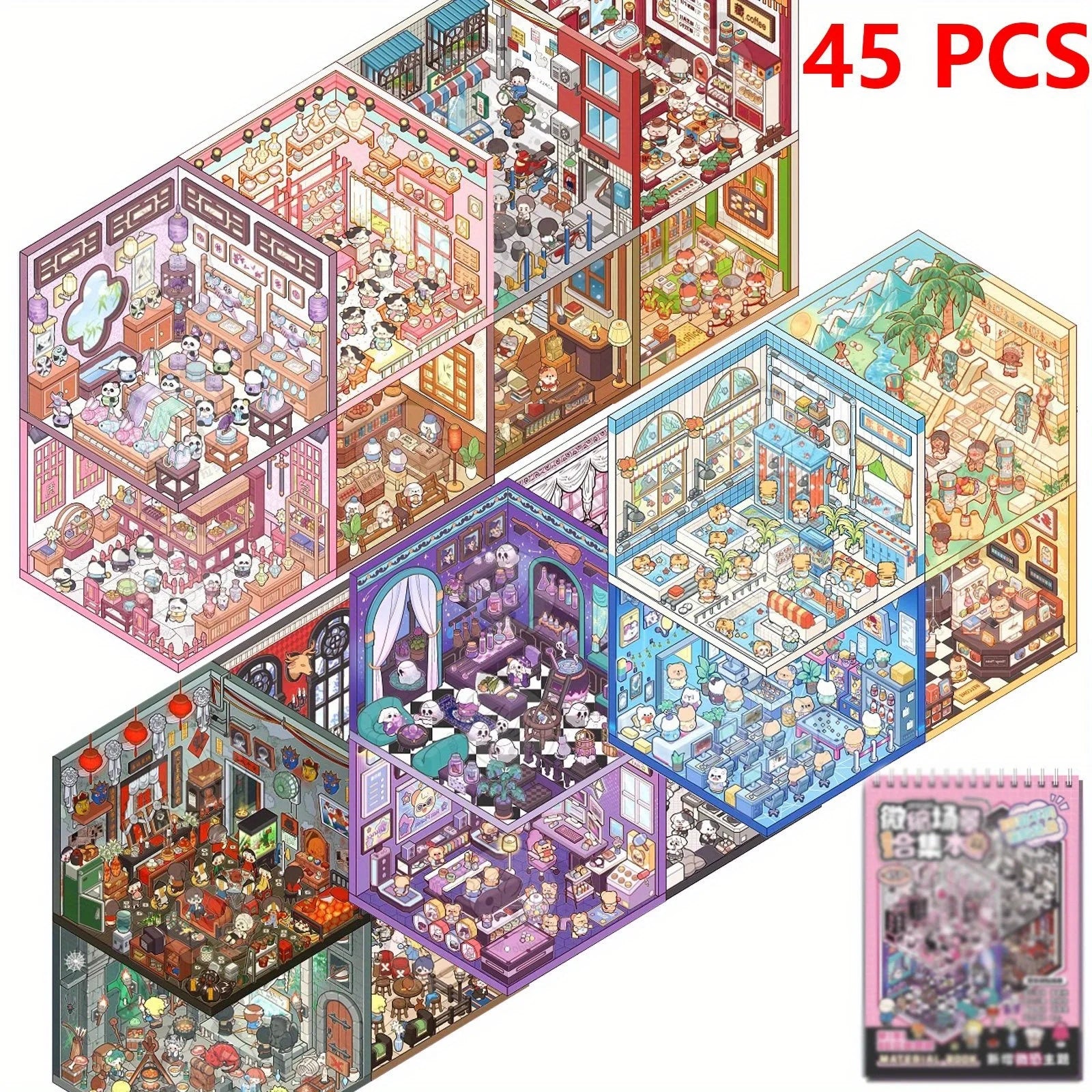 20 scene cards + 25 stickers miniature scene collection set for planning, diary and scrapbooking, micro horror scene Zpaxo 45PCS