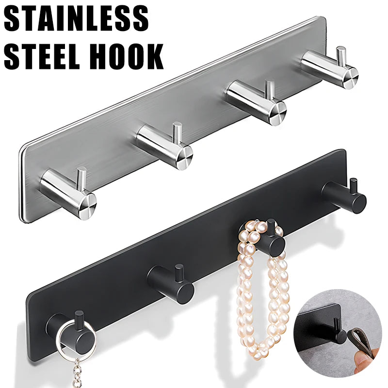 Stainless Steel Self-adhesive Hooks Towel Holder Coat Strong Hardware