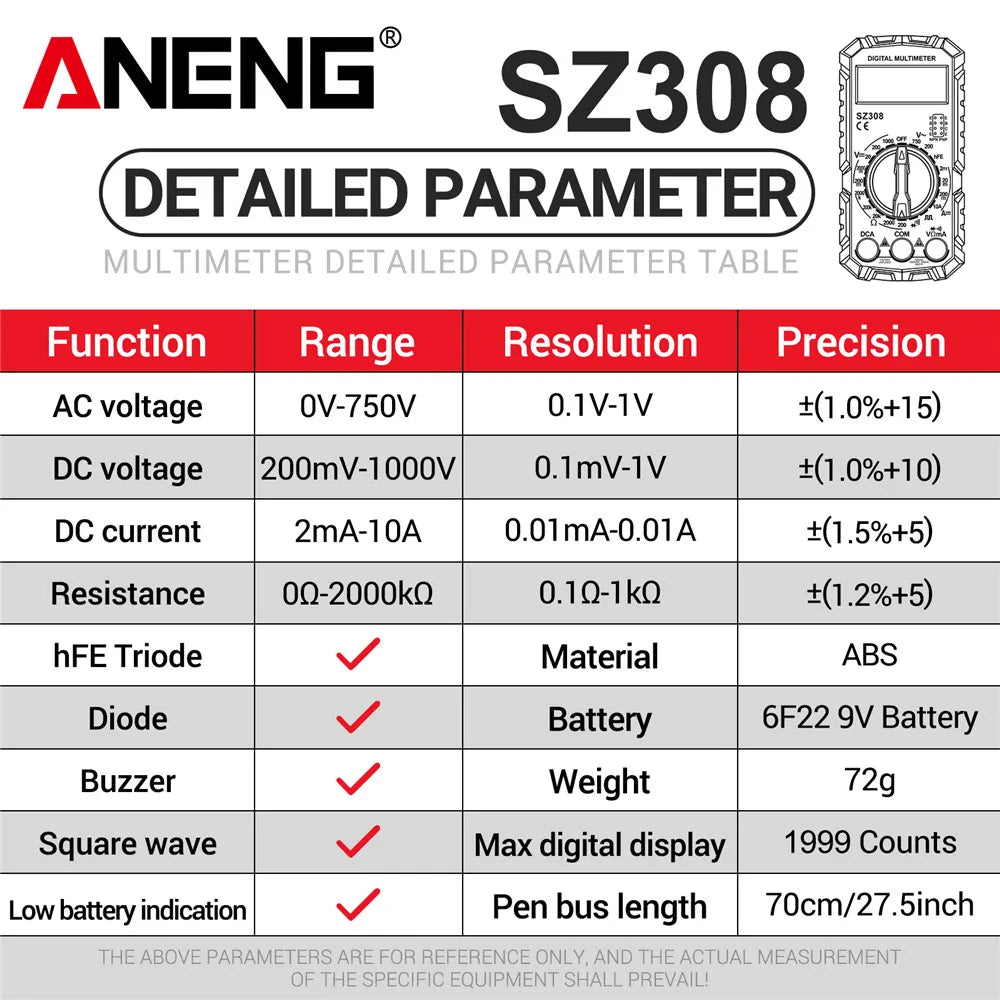 ANENG SZ308 Digital Multimeter Square Wave Test Voltage Resistance