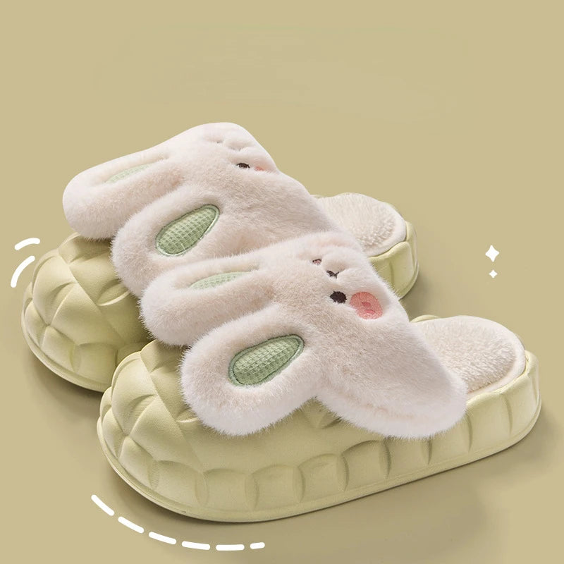 Mo Dou 2022 Winter Warm Women Slippers Waterproof Vamp Cute Rabbit Zpaxo Green 36-37(insole 23cm) China Mainland