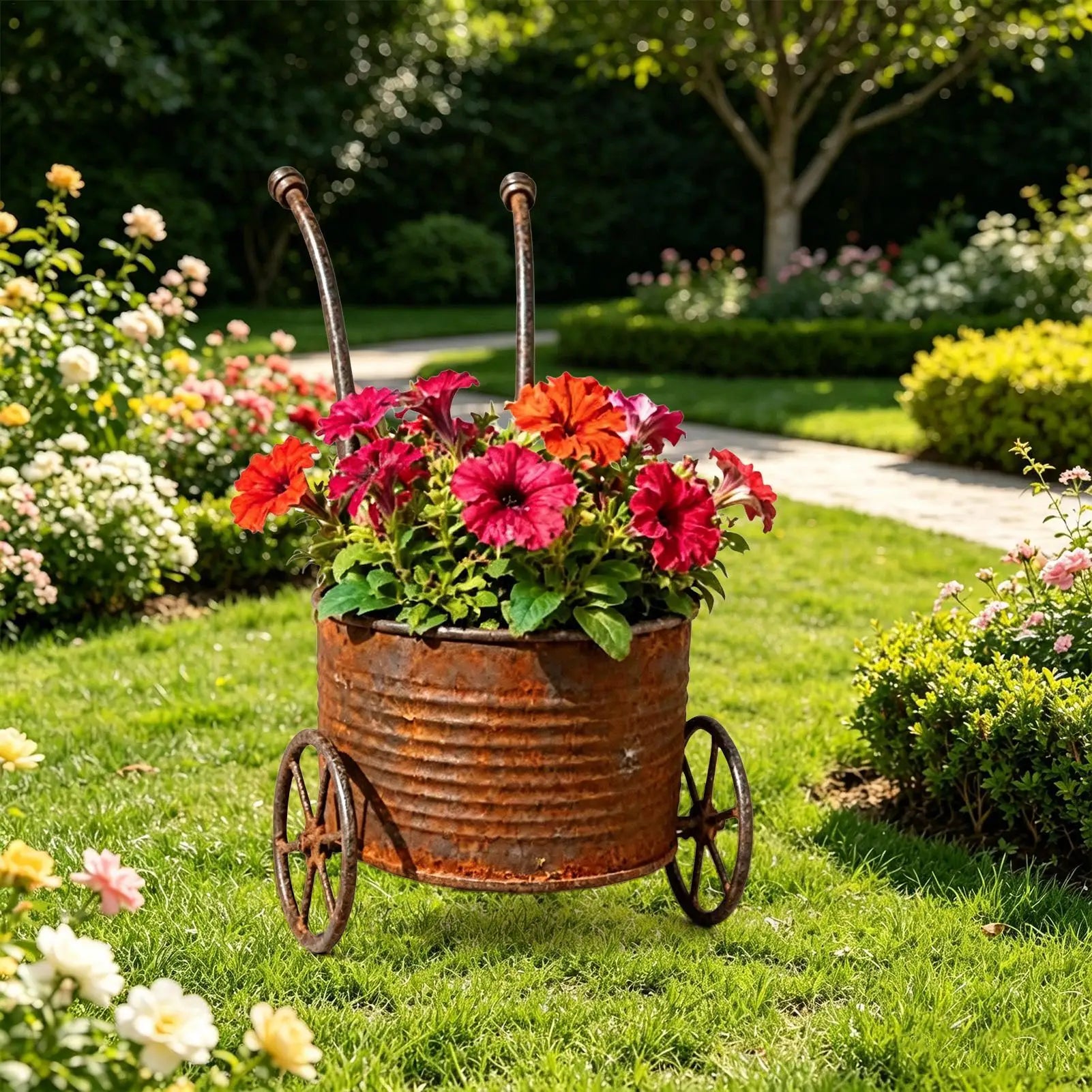 Garden Planters Metal Cart Flower Pot Succulents Pot for Yard Backyard Patio Porch Deck Corner Table Windowsill Balcony Zpaxo