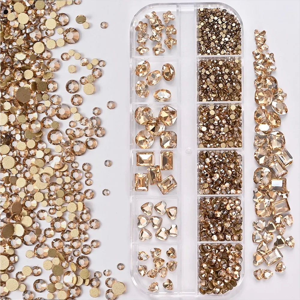 12 Grids 3D Nail Art Rhinestones Mixed Shapes Clear Glass Diamond Zpaxo 6