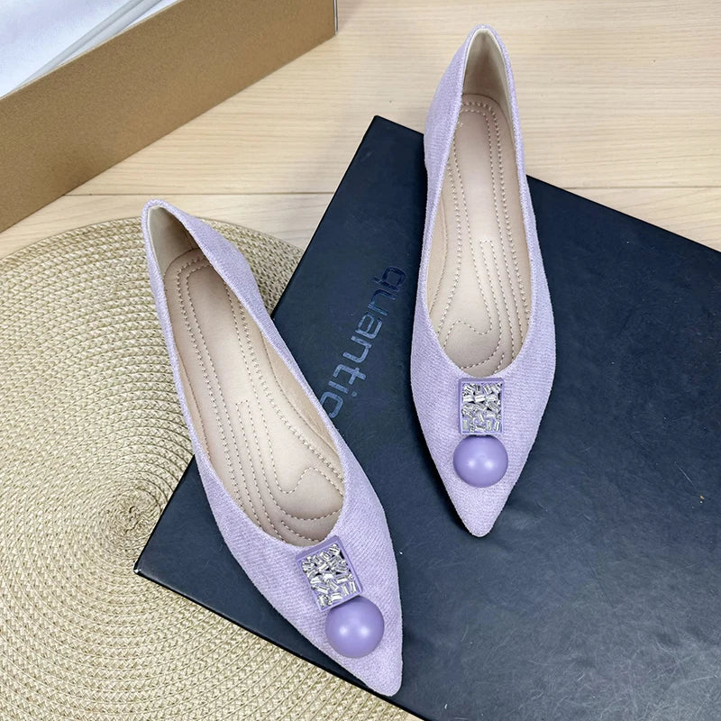 Flat Shoes for Women Spring and Autumn 2025 Pointed Toe Metal Buckle New Light Mouth Purple Flat Bottom Plus Size Women's Shoes Zpaxo purple 33