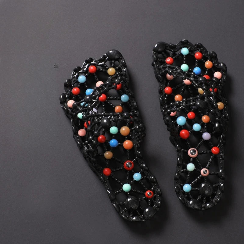 Bathroom summer slippers dormitory anti slip home indoor shower breathable women's hollow foot massage quick drying Zpaxo 41-42 black slippers