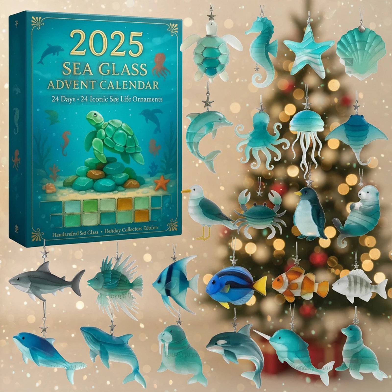 Marine Life Christmas Advent Calendar 24 2D Flat Ocean Animals
