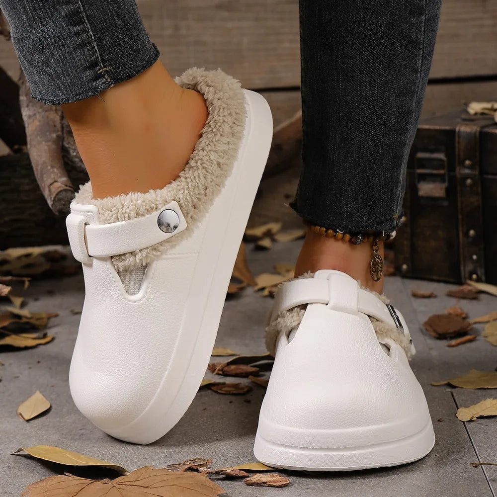 Winter Warm Fluffy Clogs Slippers Women Eva Waterproof Non Slip Home