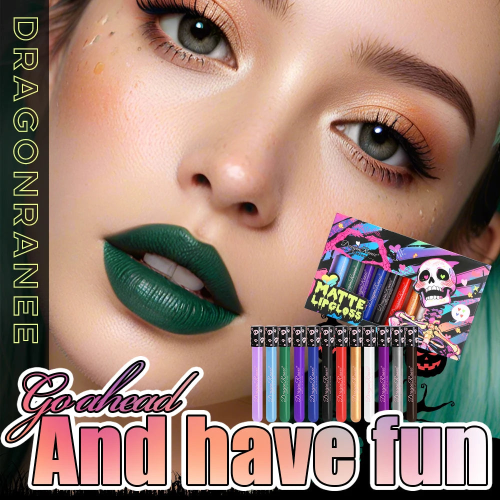 12-Piece Lip Gloss Set, Colorful Lip Gloss, Non-Stick Cup Lipstick, Purple, Black, Brown Lip Gloss, Halloween Performance Festival Lip Gloss Set Zpaxo