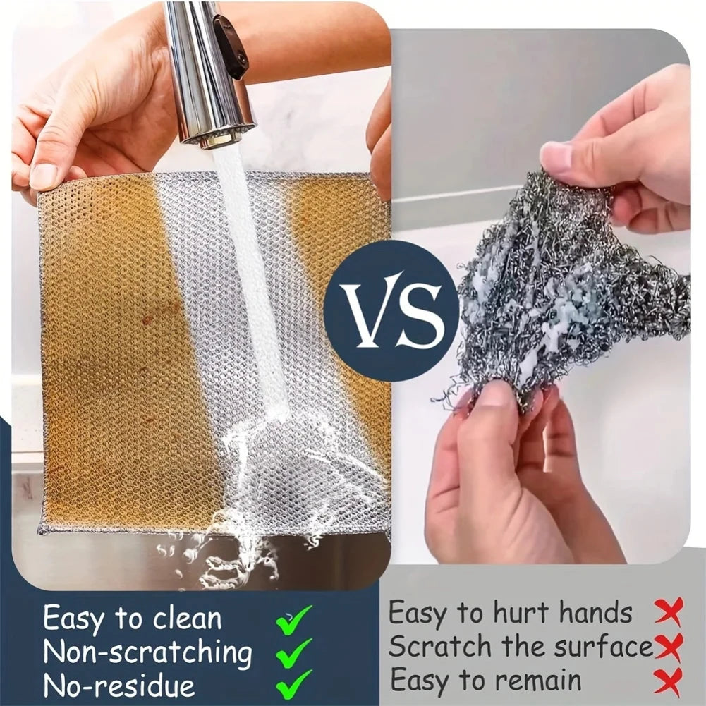 20-5pcs Thickened Steel Wire Cleaning Cloth Non-Scratch Double-layer Iron Microfiber Mesh Dishrag Washing Pot Rags Kitchen Towel Zpaxo