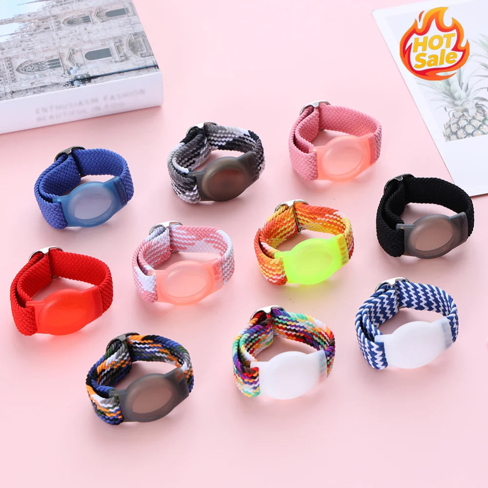 Colorful Wristband Wrist Strap TPU Protective Casewith Nylon Braided Bracelet Anti-Scratch Adjustable Stretchy for Airtag Zpaxo
