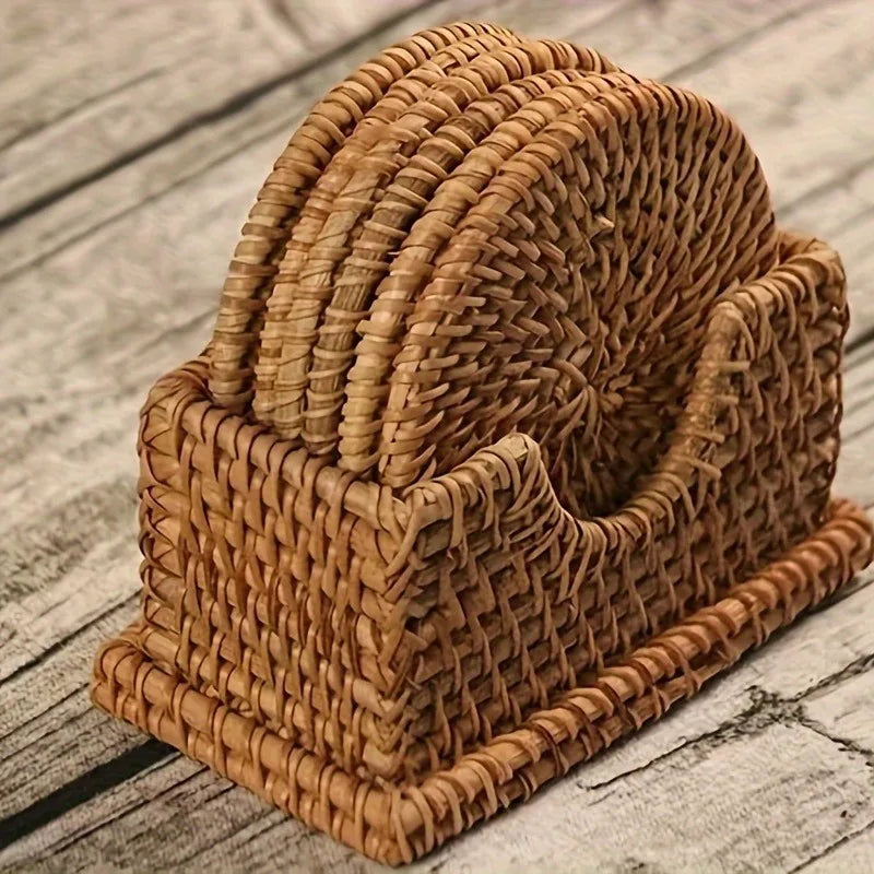Handcrafted Rattan Coaster – Heat-Resistant Bamboo Pot Mat Rattan Coaster Set Zpaxo