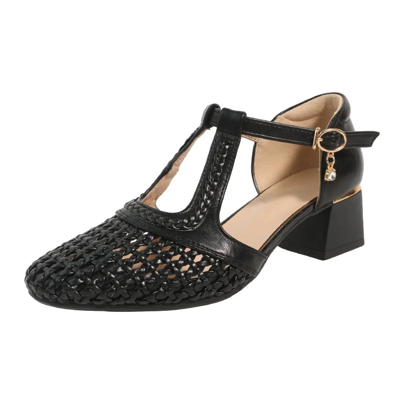 Versatile Summer Hollow Out Womens Shoes Breathable Woven Closed Toe Zpaxo