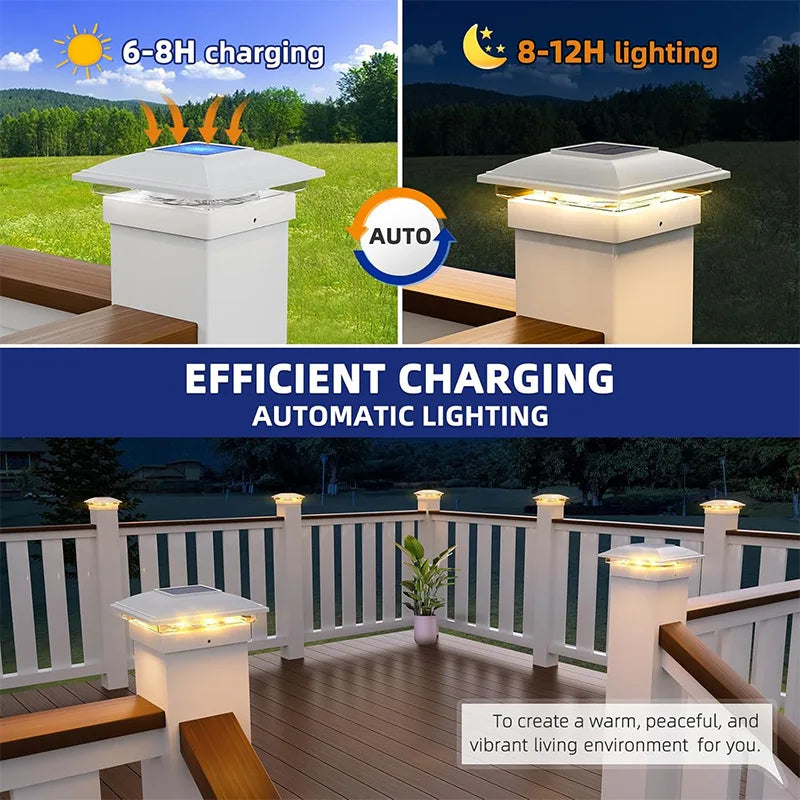 Outdoor Solar Post Cap 2 Modes Fence Light LED Post Lamp Solar Powered Waterproof For 4 Inch Wood Posts Yard Garden Outside Zpaxo