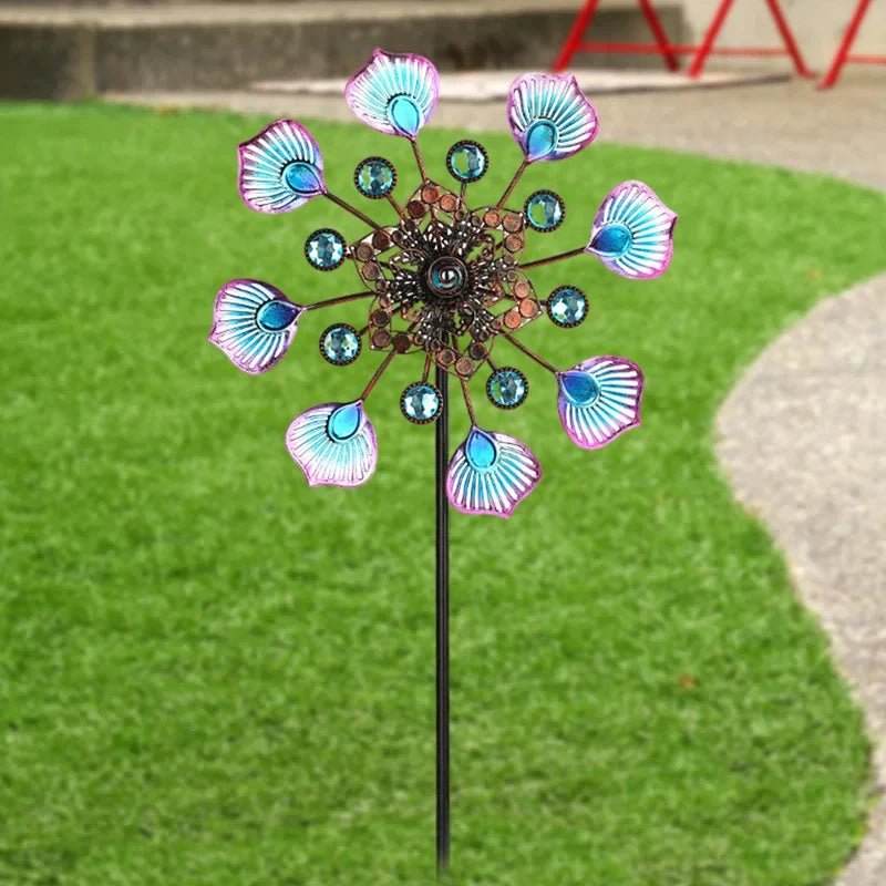 Peacock Tail Wrought Iron Windmill Garden Ground-mounted Outdoor