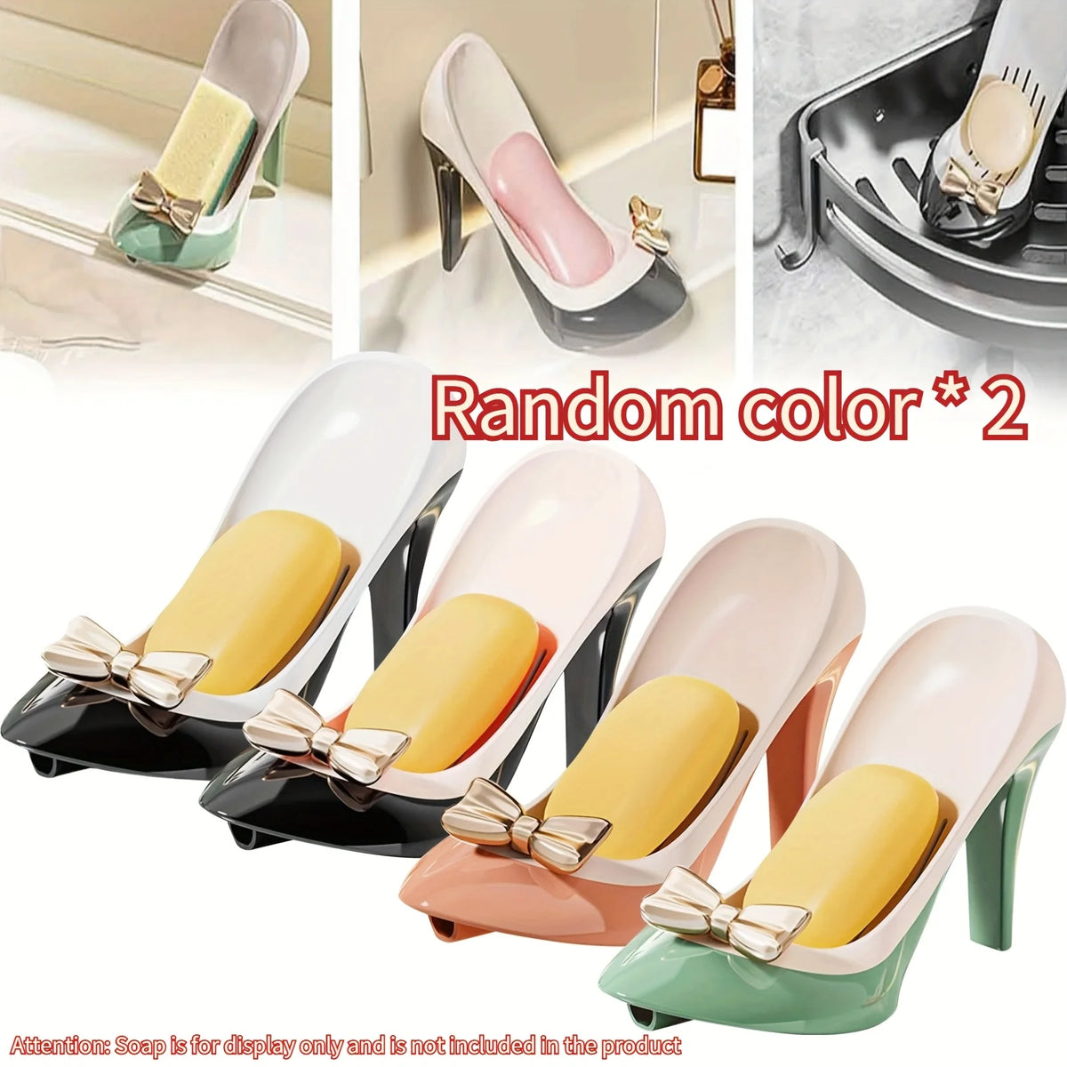 Suction Cup Heel Soap Dish Lightweight Non-slip Oval Plastic Holder Zpaxo random color-2pcs