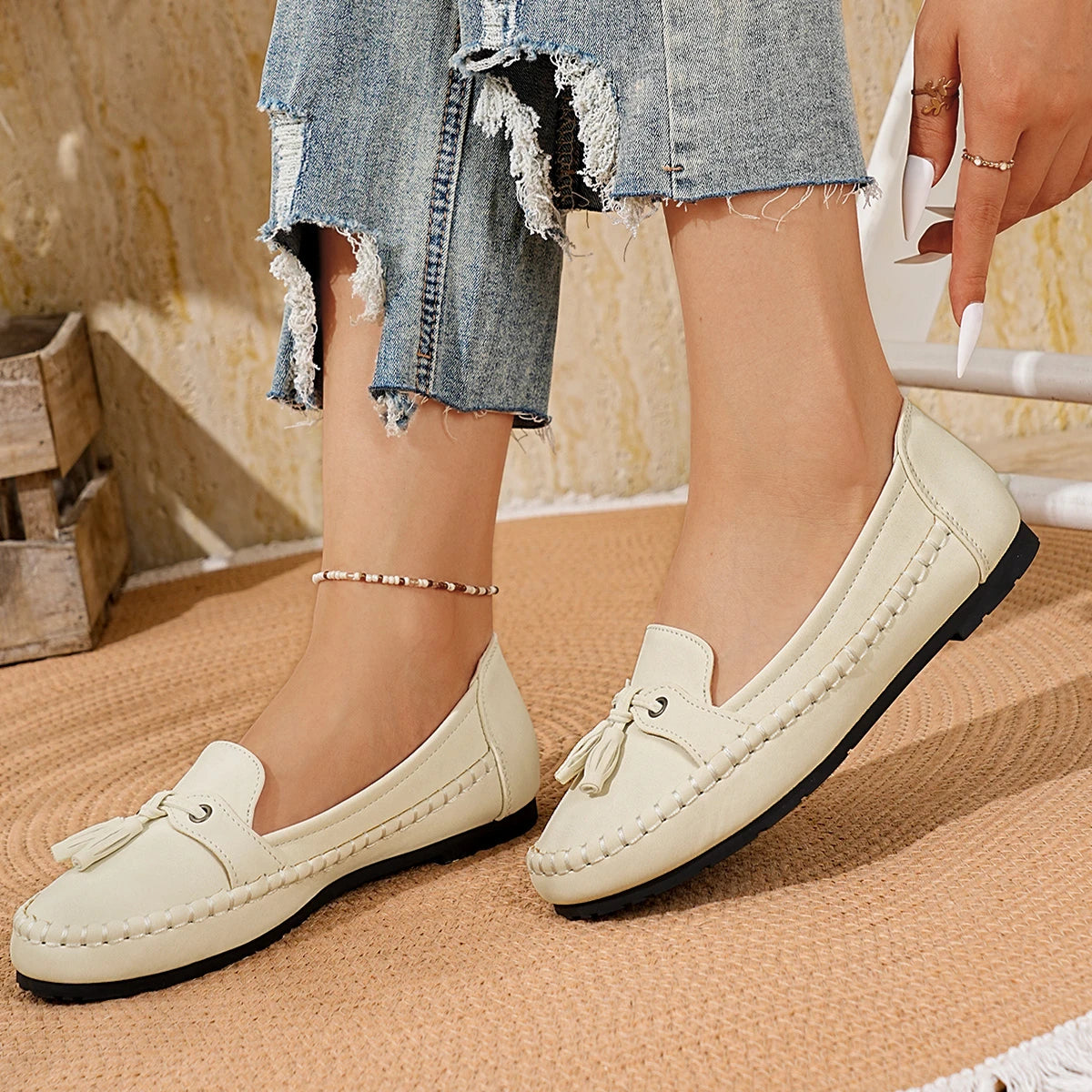 Women's Flats Fashion Breathable Casual Shoes Slip Ballet Suede Zpaxo WHITE 38